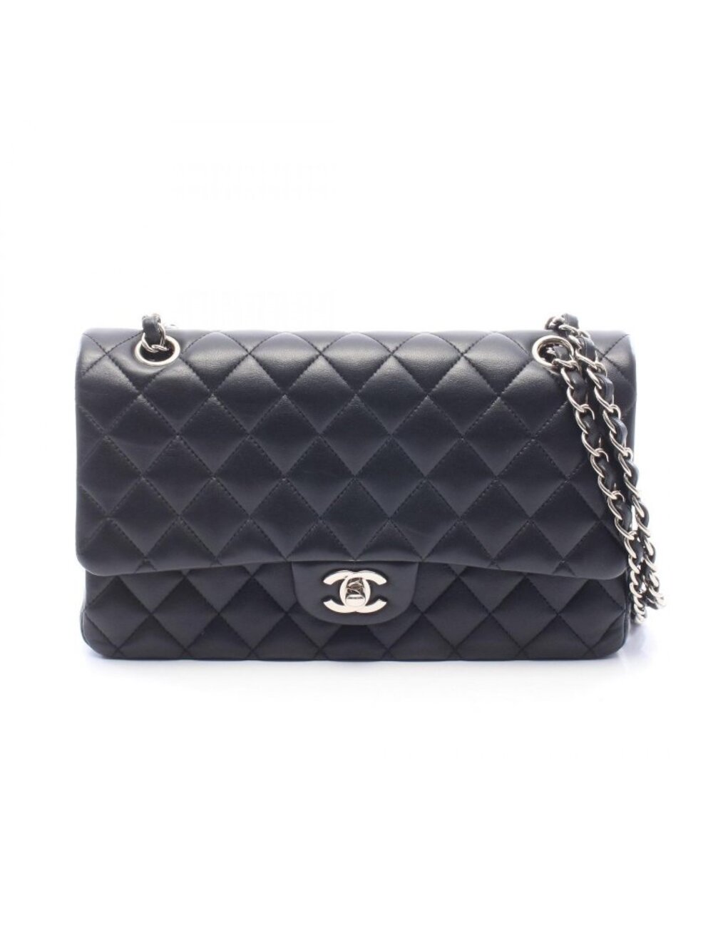 Chanel Shoulder Bag Quilted Double Flap Black Lambskin Chain